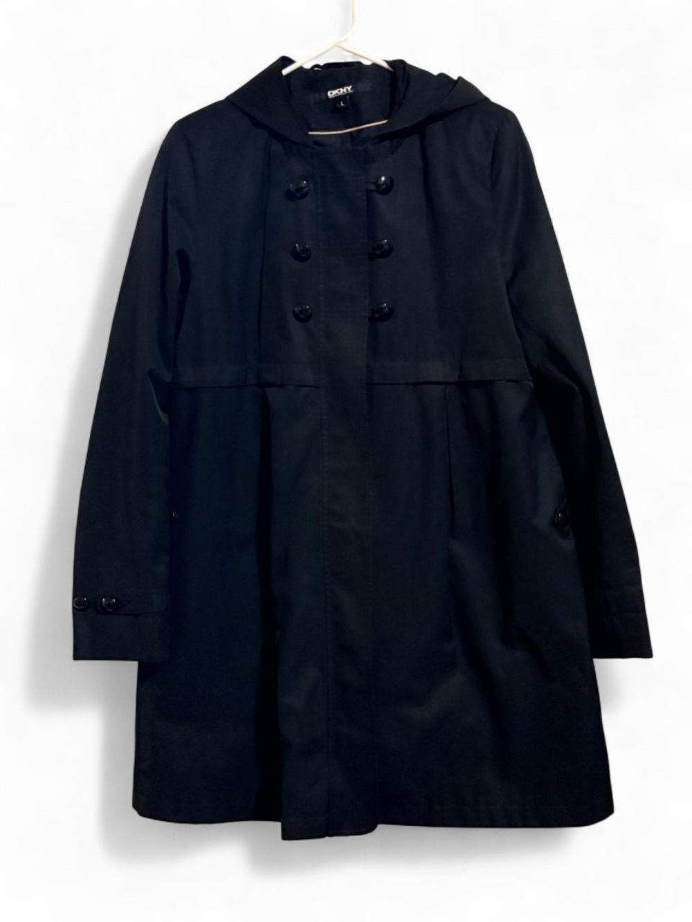 DKNY Black Trench/Rain Coat With Pockets Sz L - Picture 6 of 6